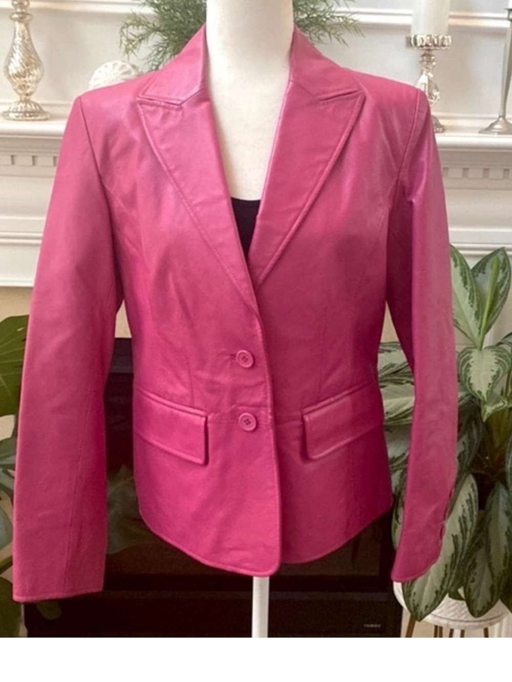 Vintage Y2K Worthington Hot Pink fuschia genuine Leather Blazer Jacket XS